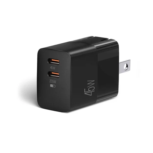 Cargador de pared Volta P5 GaN II de 45 W, tipo C dual, con enchufe plegable