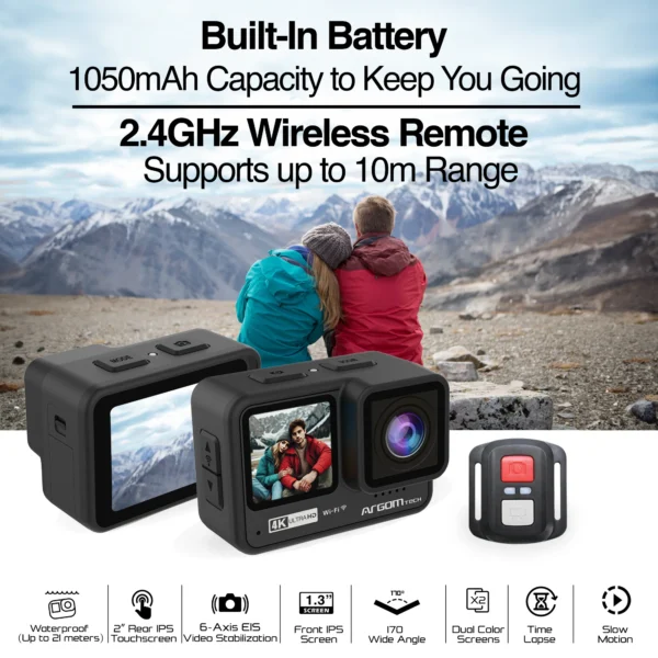 Cámara de acción Epic 90 4K/60FPS UHD - Sumergible (21 m), Pantalla táctil, EIS de 6 ejes, Pantallas duales - Imagen 5