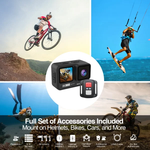 Cámara de acción Epic 90 4K/60FPS UHD - Sumergible (21 m), Pantalla táctil, EIS de 6 ejes, Pantallas duales - Imagen 4