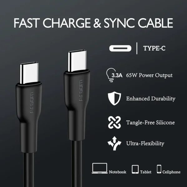 Cable de silicona tipo C a tipo C de 65 W, 1,8 m - Dura Flex - Imagen 6