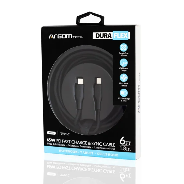 Cable de silicona tipo C a tipo C de 65 W, 1,8 m - Dura Flex - Imagen 2