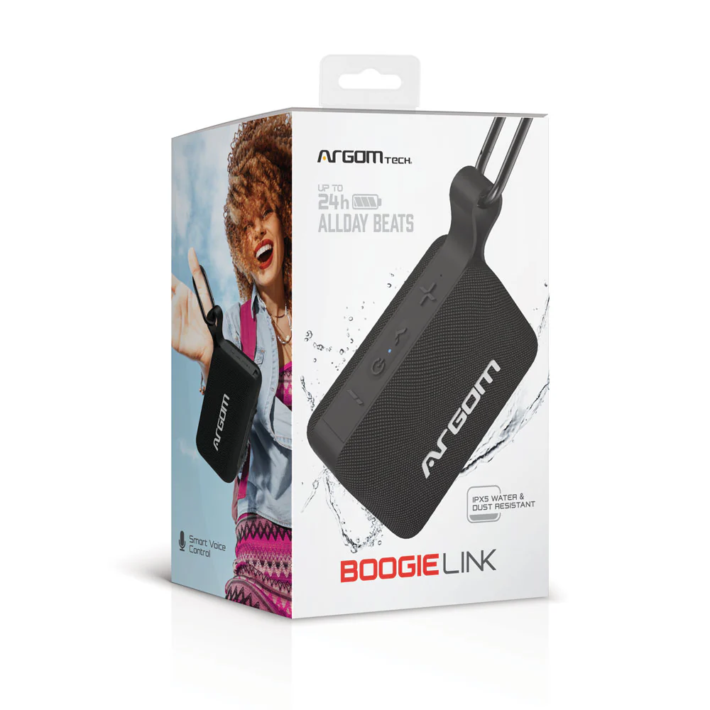 Altavoz inalámbrico portátil BoogieLink con resistencia al agua IPX5