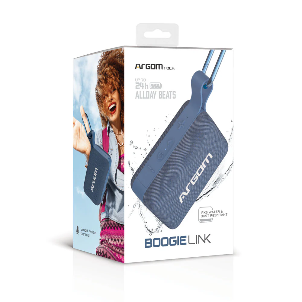 Altavoz inalámbrico portátil BoogieLink con resistencia al agua IPX5