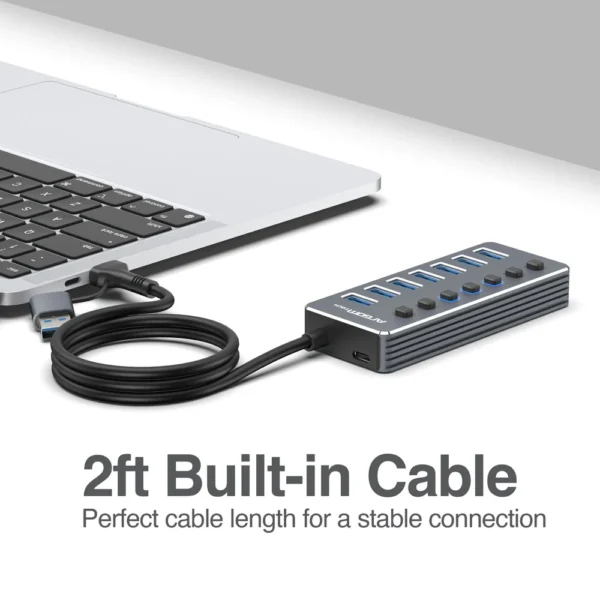 Concentrador One Axess 2 en 1 Tipo-C/USB 3.0 a USB 3.0 de 7 puertos con conmutadores - Imagen 3