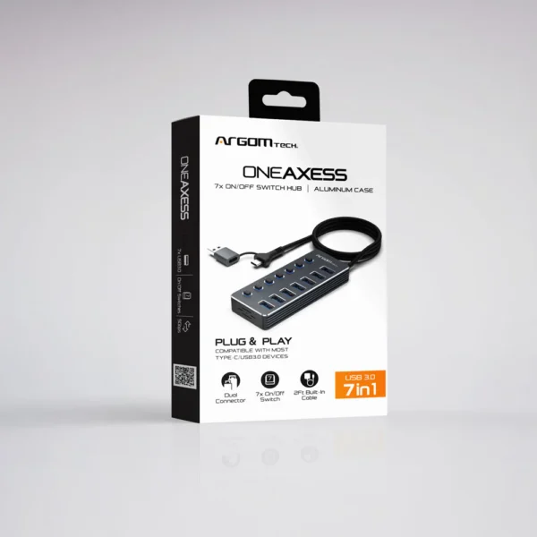 Concentrador One Axess 2 en 1 Tipo-C/USB 3.0 a USB 3.0 de 7 puertos con conmutadores - Imagen 2