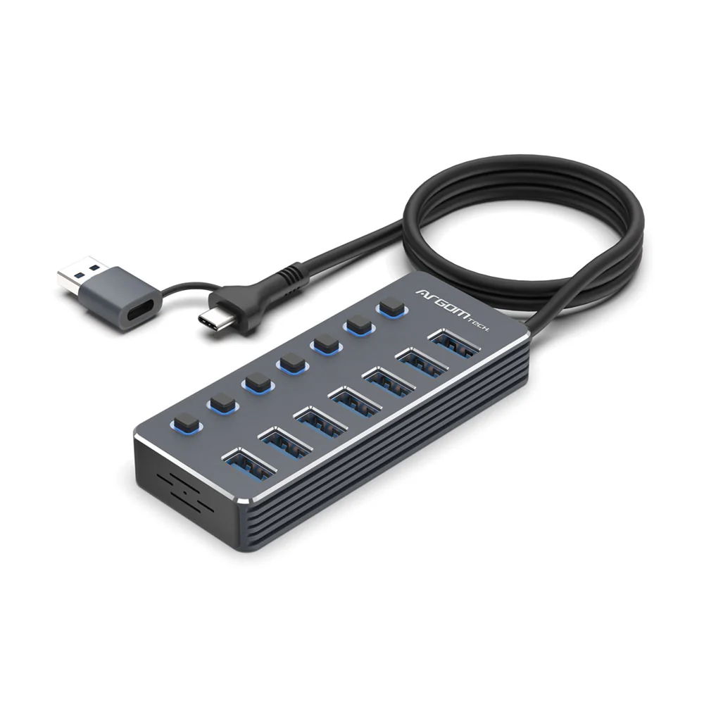 Concentrador One Axess 2 en 1 Tipo-C/USB 3.0 a USB 3.0 de 7 puertos con conmutadores